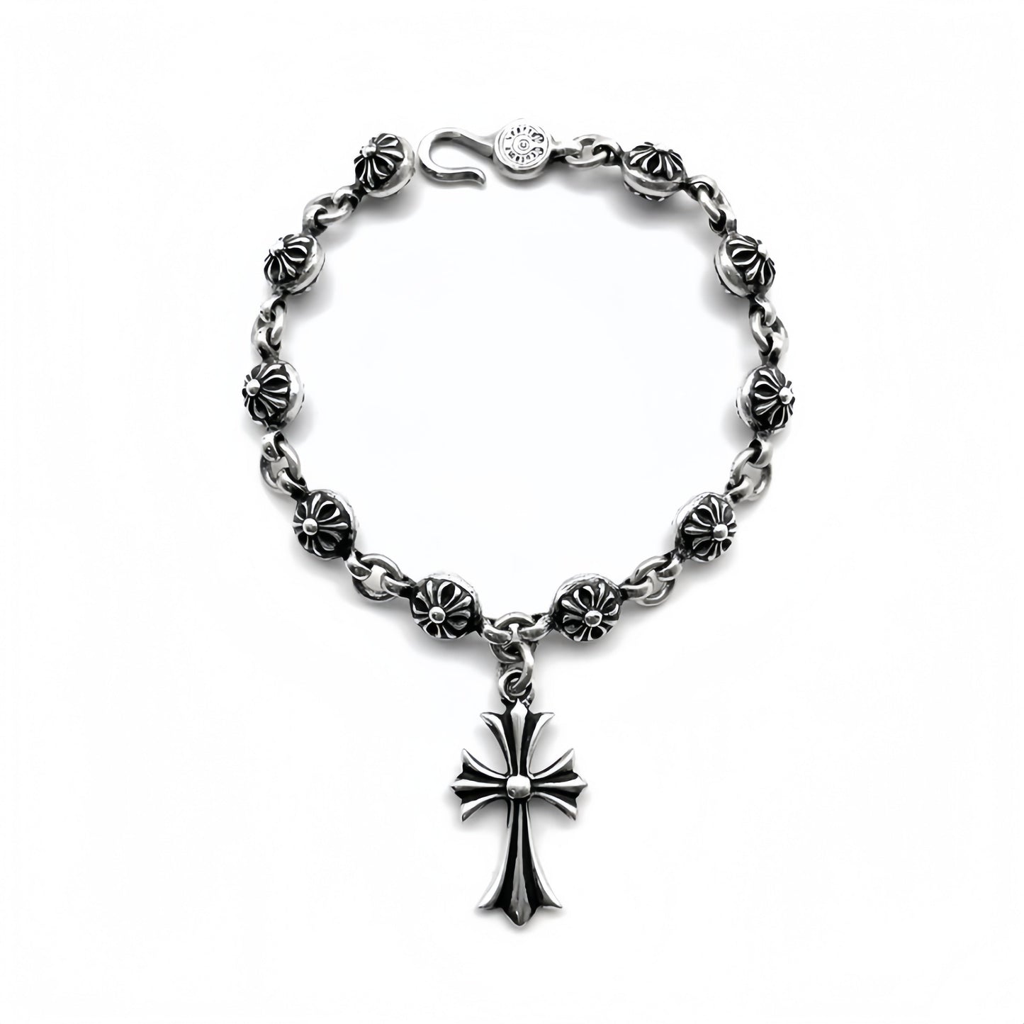 Chrome-Hearts Silver Cross Ball Tiny E Bracelet