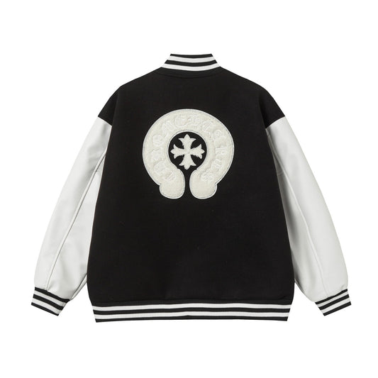 Chrome-Hearts Varsity Jacket - Black White Gothic Baseball Coat 2206